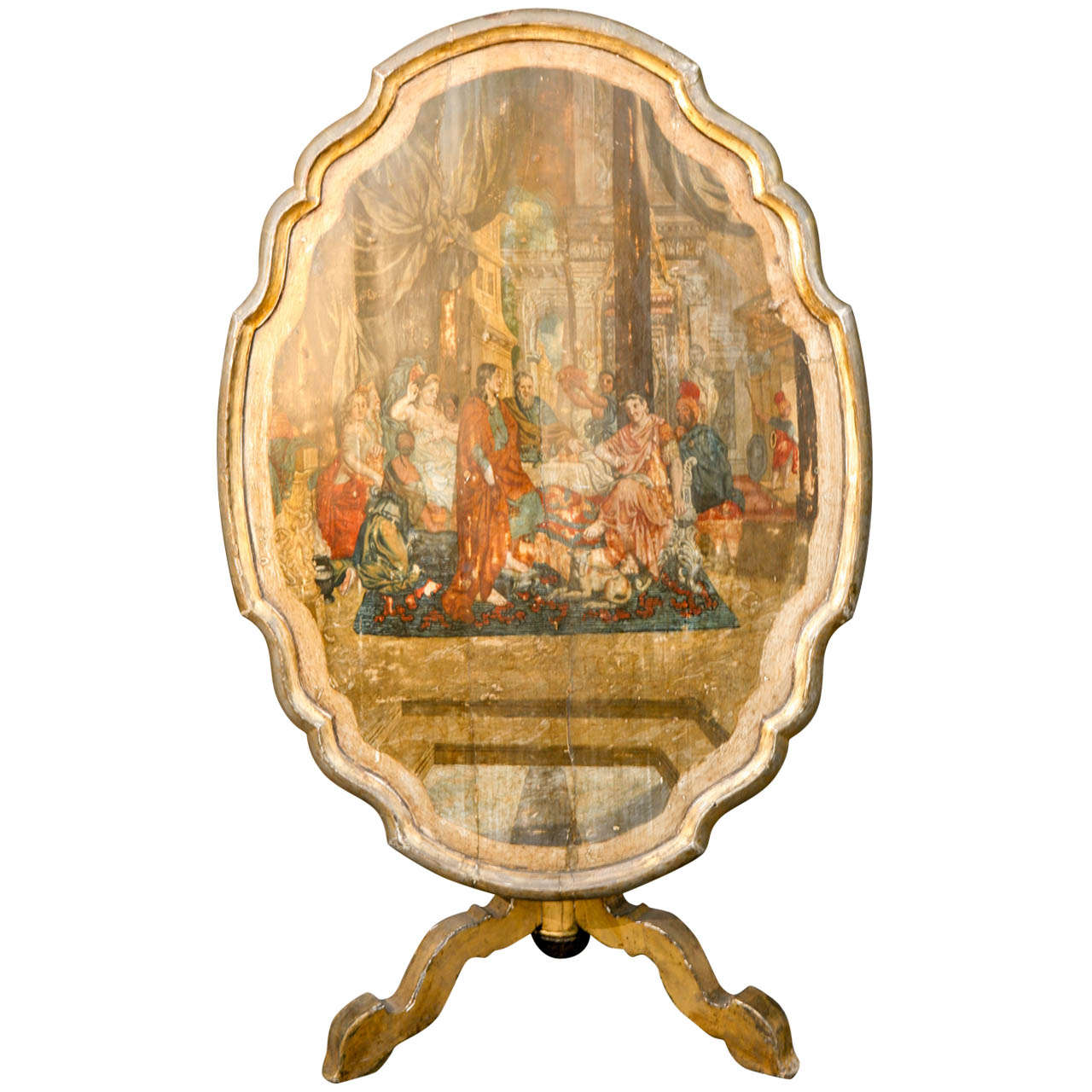 Italienischer handbemalter Flip-Top-Tisch aus vergoldetem Holz, 18. Jahrhundert im Angebot