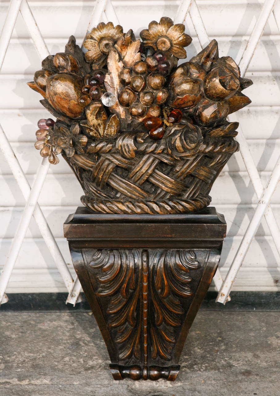 Pair of 1900's Italian Carved Walnut Wall Appliques