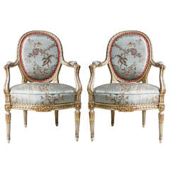 Pair of 19th Century French Giltwood and Painted Arm Chairs