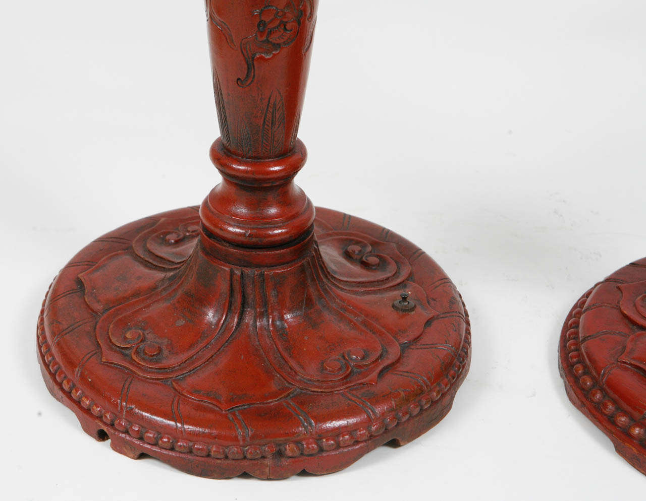 Wood 19th Century Pair of Chinese Carved Pricket Stick Floor Lamps