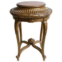 19th c. French Giltwood Round Occasional Table with Stretcher