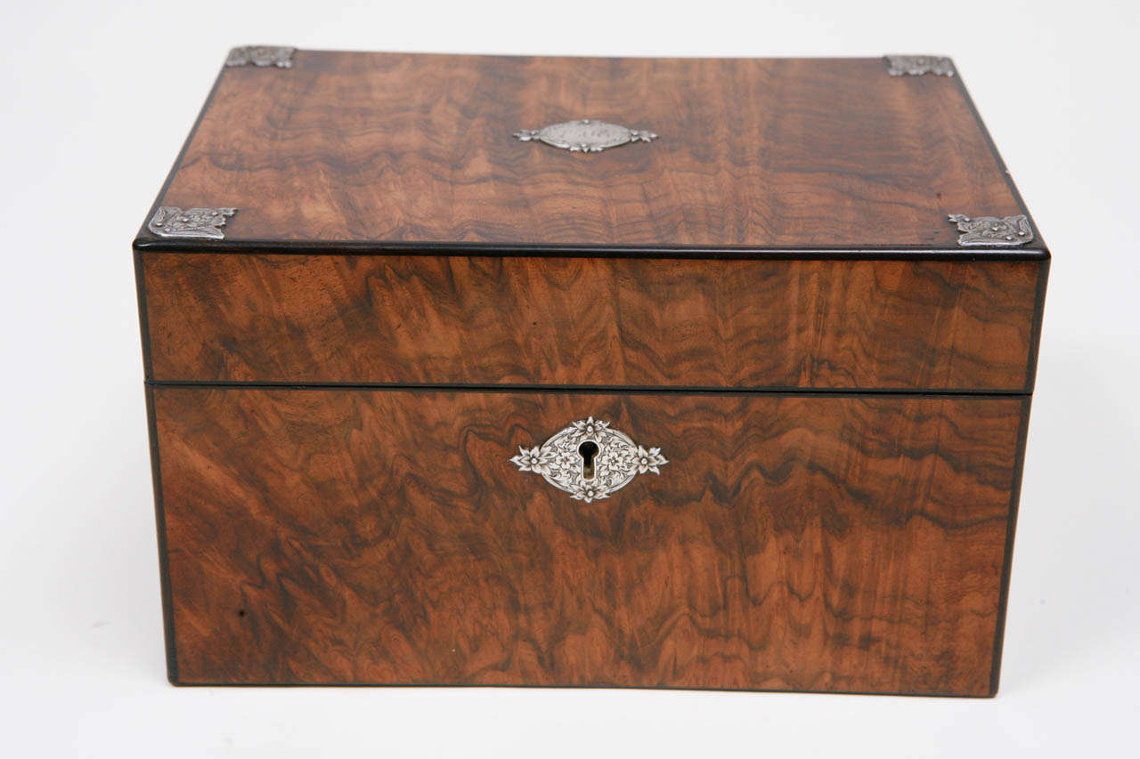 19th Century English Burl Box with Sterling Mounts