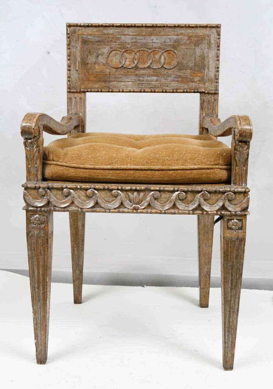 Group of four 18th century Italian Finely Carved Armchairs with Silver Leaf