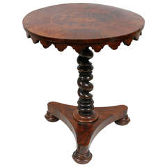 Antique 19th Century English Regency Round Rosewood Table with Fruitwood Inlaid Top