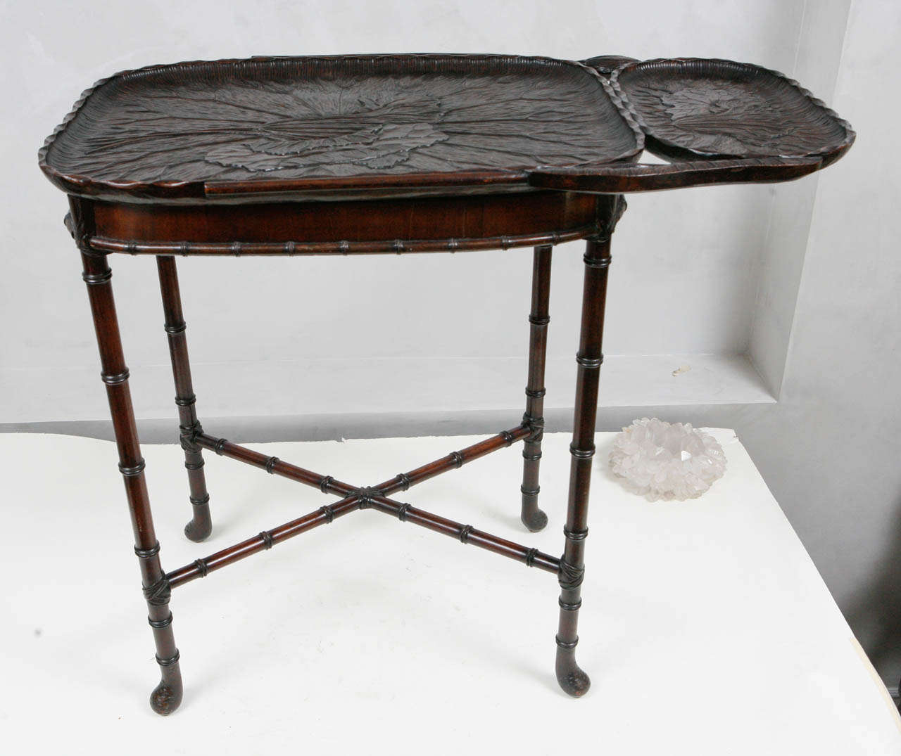 19th century Japanese Finely Carved Walnut Tray on later date Stand.