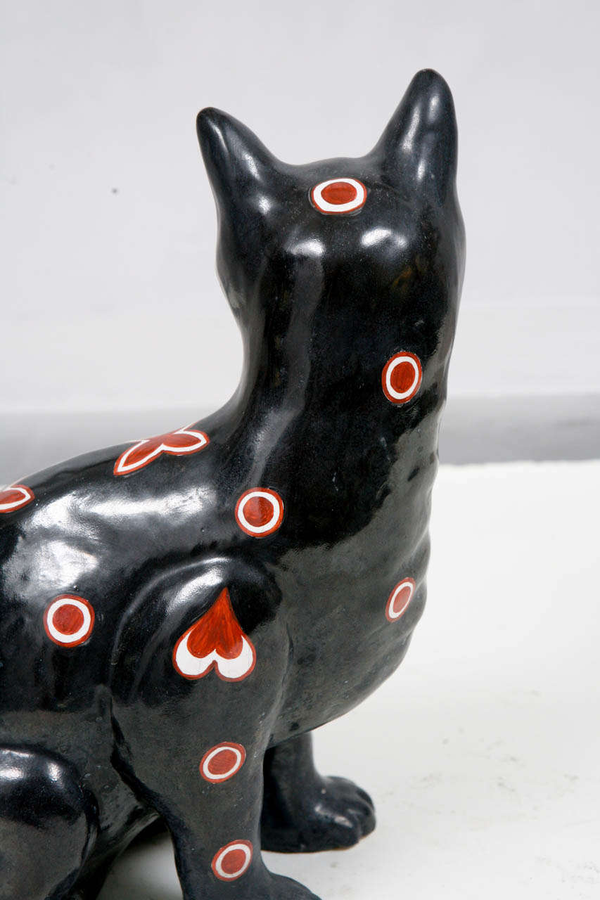 19th Century French Emile Galle Faience Porcelain Cat In Excellent Condition In Los Angeles, CA