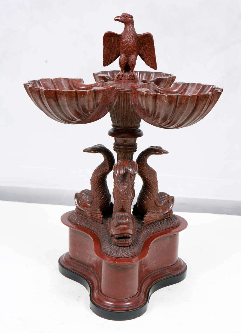 19th c. Italian Grand Tour Finely Carved Rouge Marble Statue with Eagle and Dolphin Motif in 3 Parts.