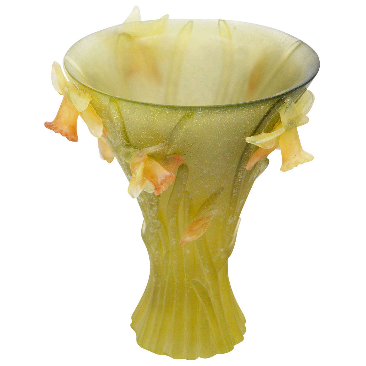 Vase Daum français avec détails en jonquille