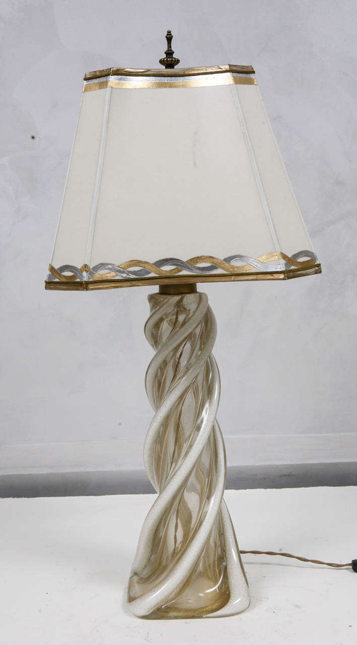 Pair of Mid Century Murano Twisted Pillar Lamps
