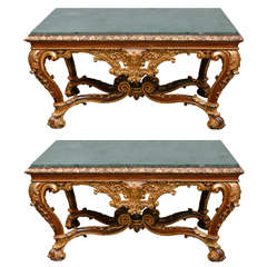 Pair of 19th Century French Walnut and Giltwood Consoles