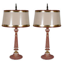 Pair of Mid Century Italian Murano Raspberry Lamps