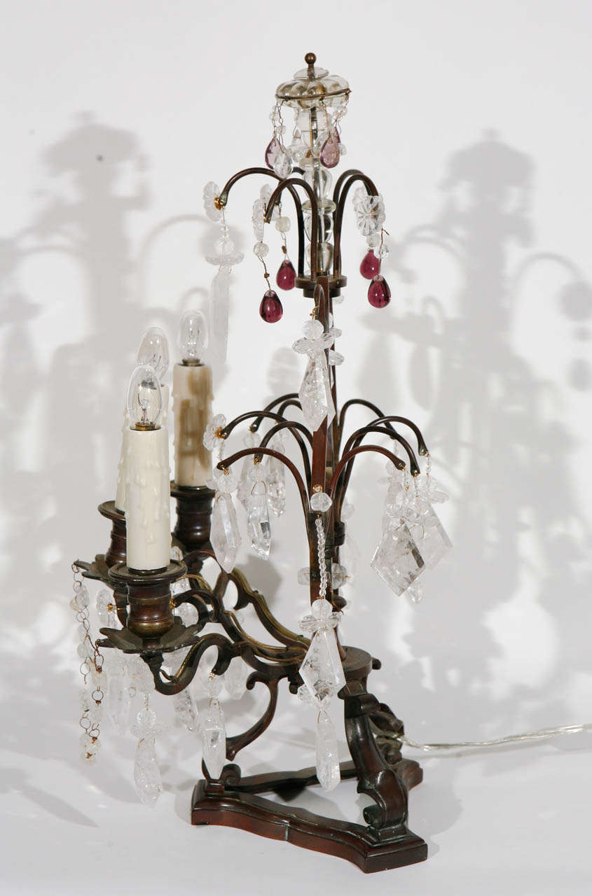 Pair of 19th Century French Bronze And Crystal Girandoles For Sale 2