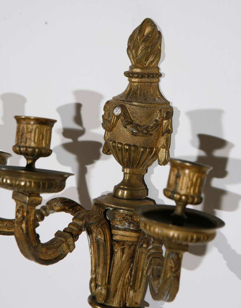 Pair of 19th Century French Dore Bronze Three-Arm Sconces For Sale 1