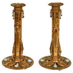 Pair of Circa 1900 French Egyptian Revival  Bronze Candlesticks