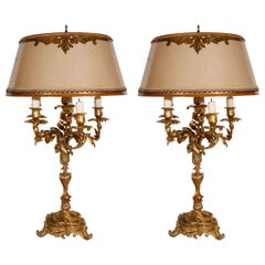 Pair of 19th Century French Dore Bronze Candelabra Lamps
