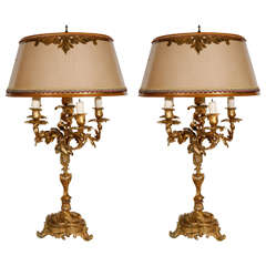 Pair of 19th Century French Dore Bronze Candelabra Lamps 6