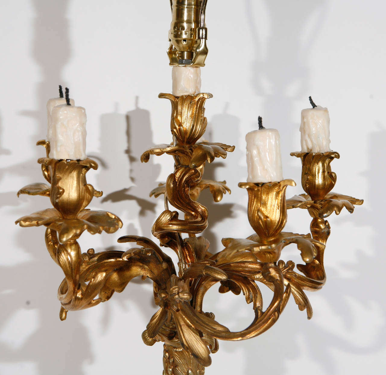 Parchment Paper Pair of 19th Century French Dore Bronze Candelabra Lamps