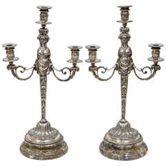 Pair of 19th c. French Silvered Bronze Figural Candlesticks