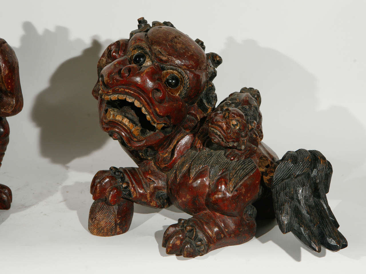 Pair of 19th Century Chinese Carved Foo Dogs In Excellent Condition In Los Angeles, CA