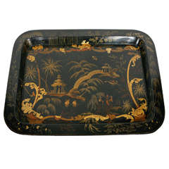 19th Century English Papier-Mâché Tray with Chinoiserie Motif