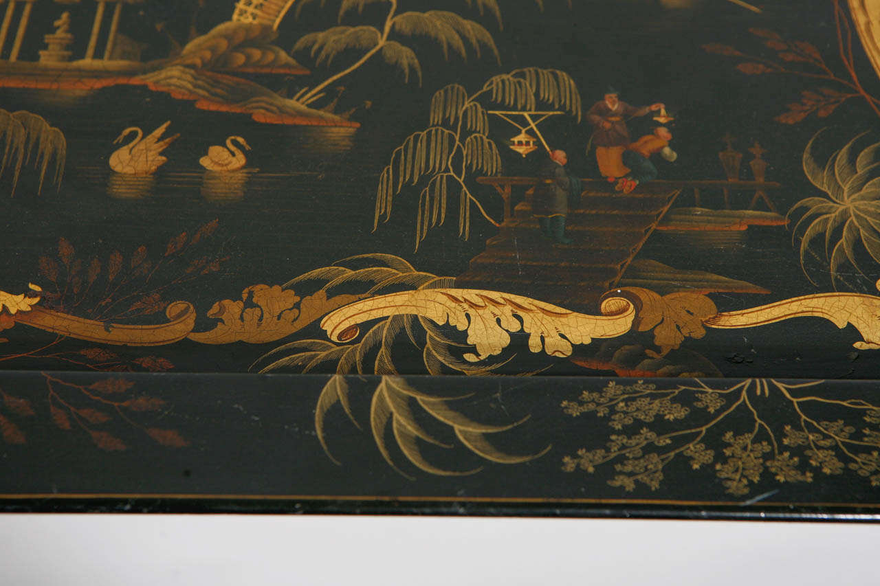 19th Century English Papier-Mâché Tray with Chinoiserie Motif In Excellent Condition In Los Angeles, CA
