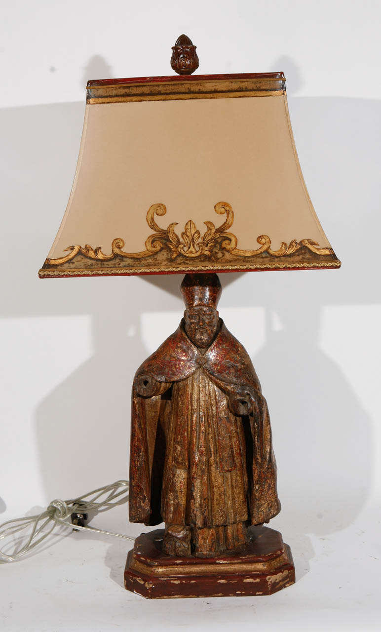 Single 18th Century Italian Carved Saint Lamp