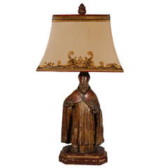 Single 18th Century Italian Carved Saint Lamp