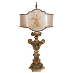 Single 18th c. Italian Giltwood  Candlestick Lamp with Cherub Heads