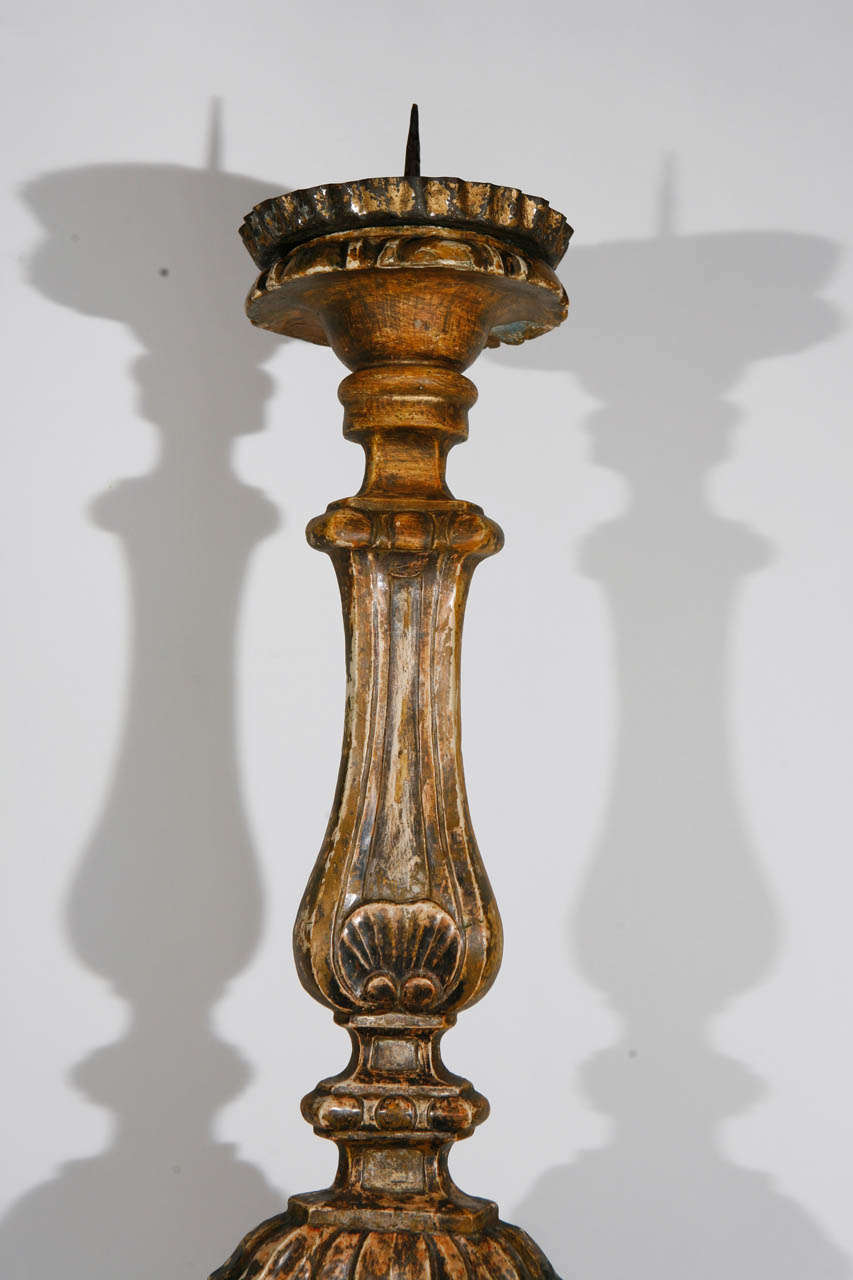Pair of 18th Century Italian Giltwood Pricket Sticks In Excellent Condition In Los Angeles, CA