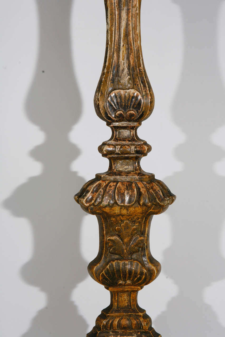 18th Century and Earlier Pair of 18th Century Italian Giltwood Pricket Sticks