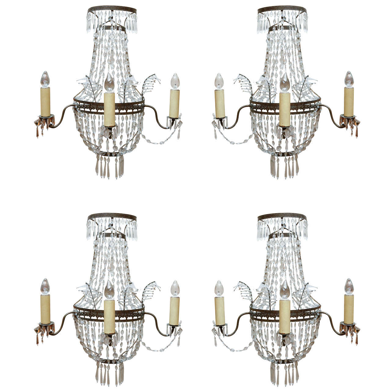 1920s French Crystal Sconces For Sale