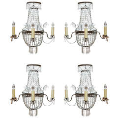 1920s French Crystal Sconces