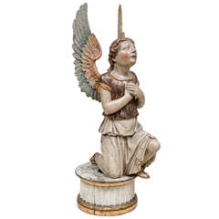 19th Century Italian Polychromed Winged Angel 19th Century Italian Polychromed Winged Angel