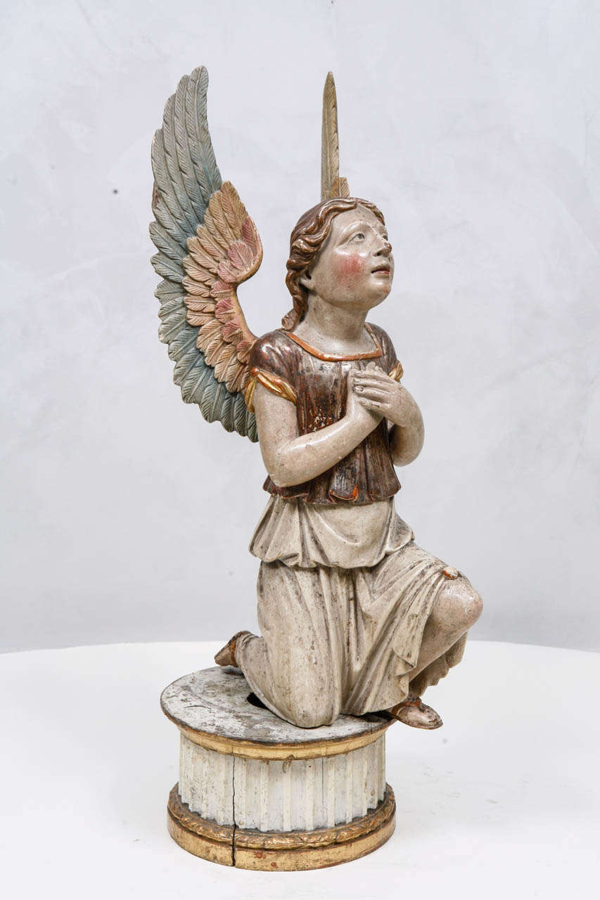 Carved 19th Century Italian Polychromed Winged Angel
