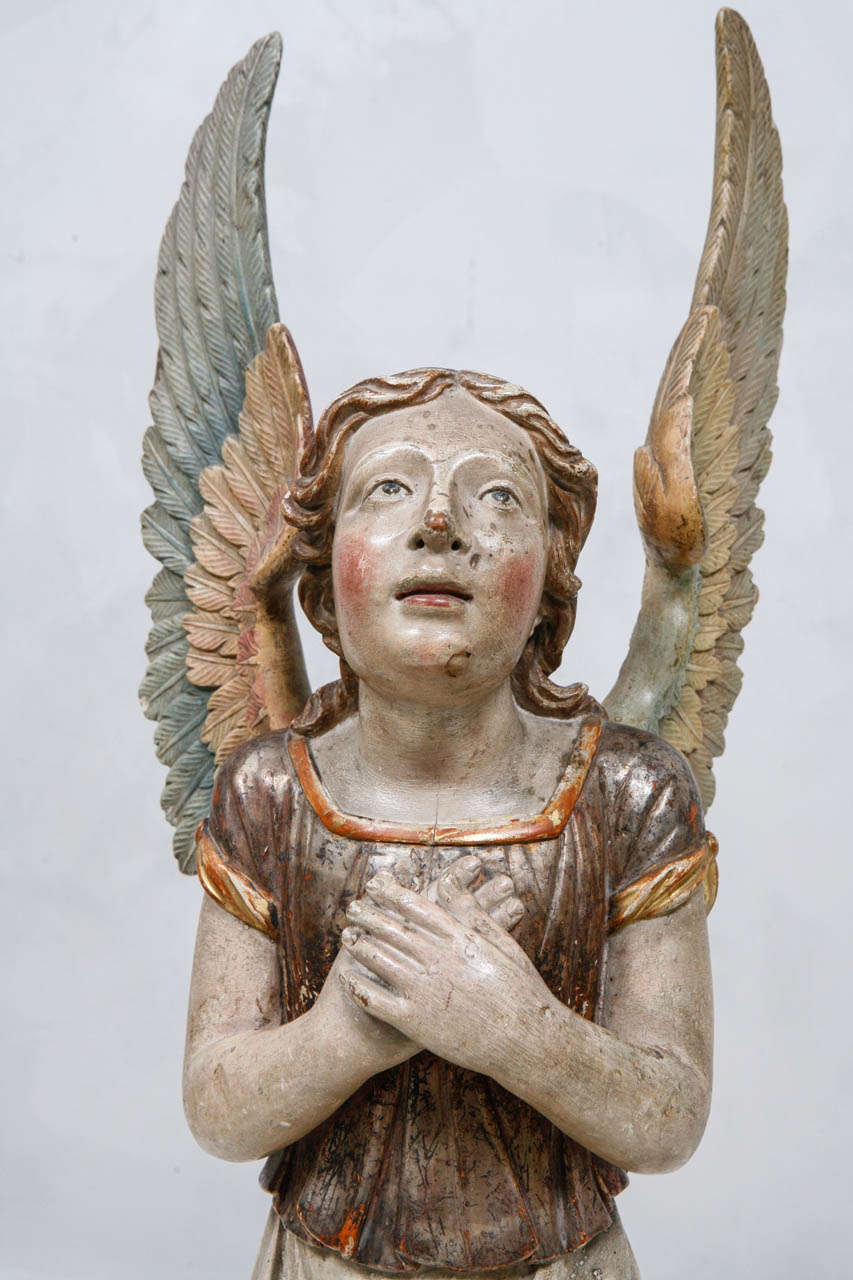 19th Century Italian Polychromed Winged Angel In Excellent Condition In Los Angeles, CA