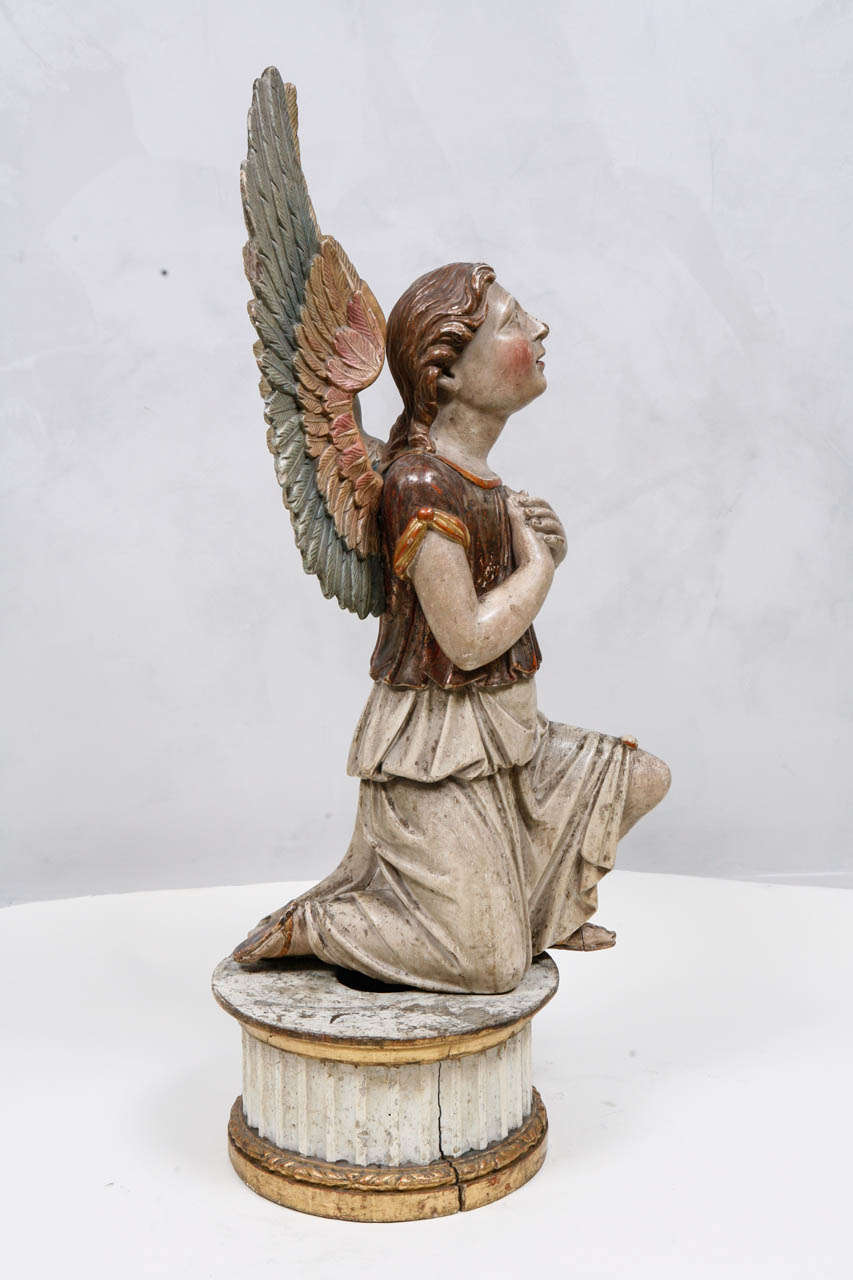 19th Century Italian Polychromed Winged Angel 1