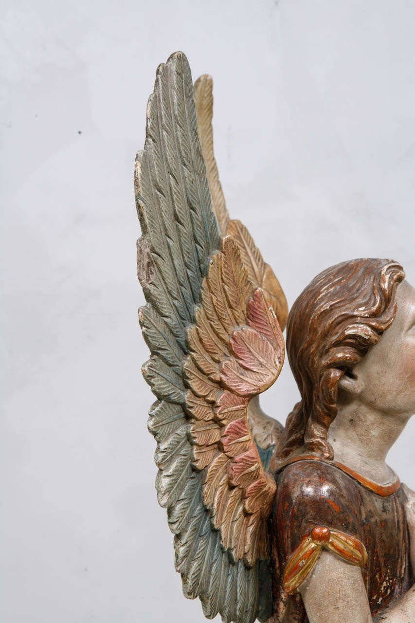 19th Century Italian Polychromed Winged Angel 2