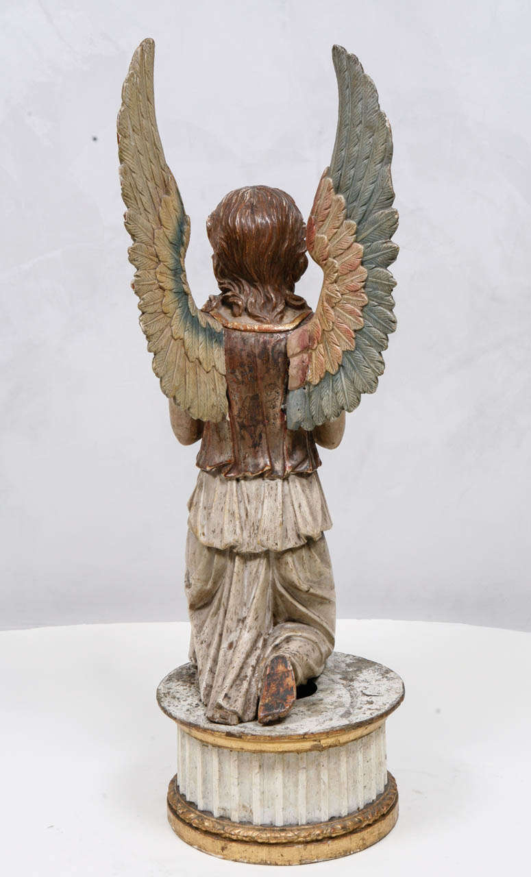 19th Century Italian Polychromed Winged Angel 3
