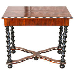 19th Century Italian Bone and Walnut Inlaid Table with Drawer