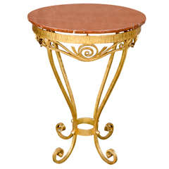 1920's French Iron Round Table with Marble Top