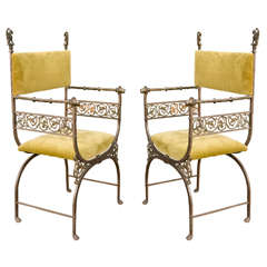 Pair of 1900s Italian Bronze and Iron Armchairs