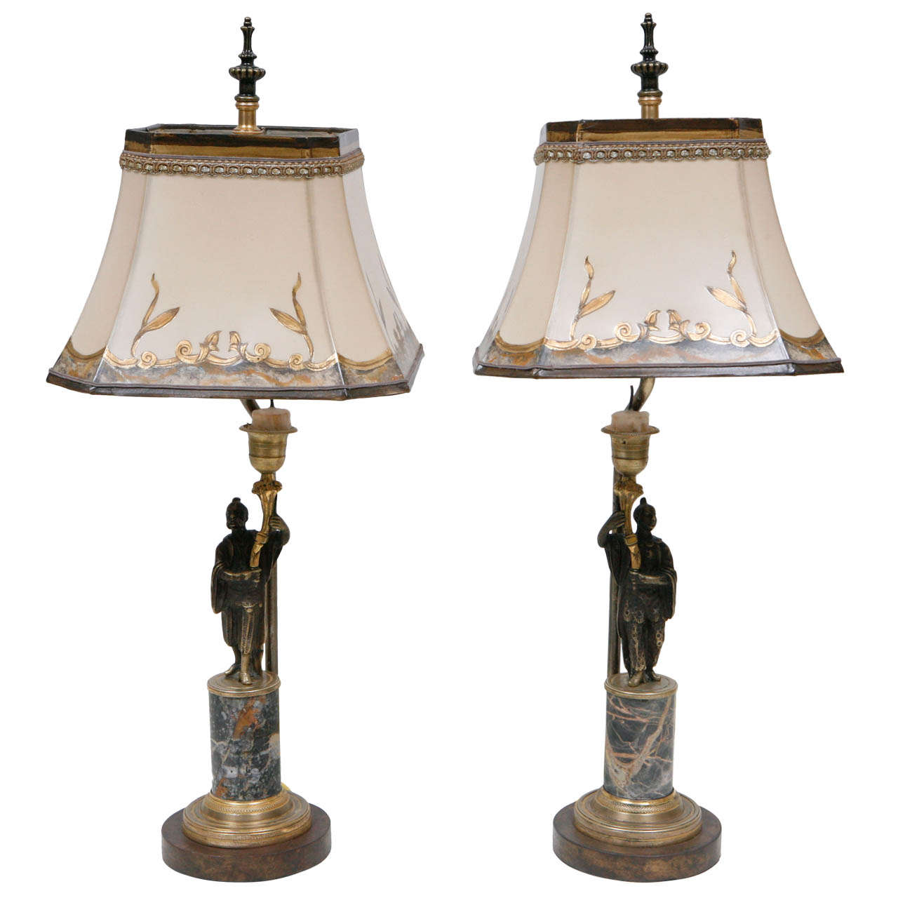 Pair of 19th c. French Bronze Candlestick Lamps For Sale at 1stDibs