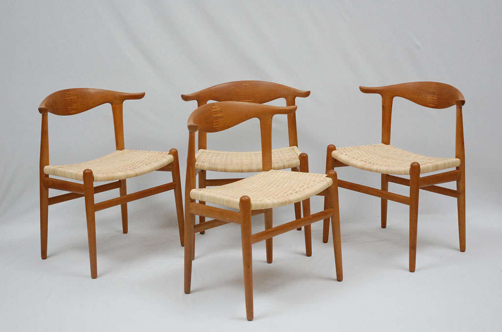 Set of 4 Hans Wegner Cow Horn Chairs Designed in 1952 and Produced by Johannes Hansen