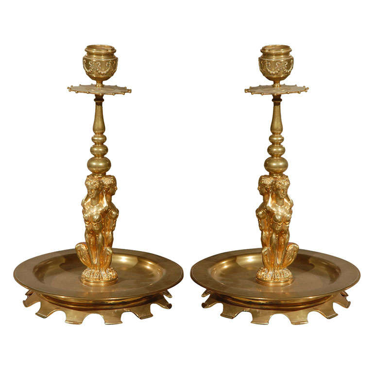 Pair of 19th Century Italian Gilt Bronze Candlesticks