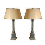 Pair of C. 1950 Carved Marble Column Lamps