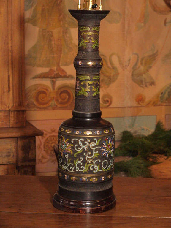 20th Century Chinese Champlevé Enamel Lamp