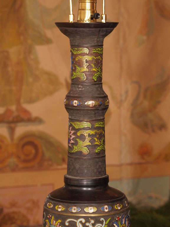 Chinese Champlevé Enamel Lamp 1