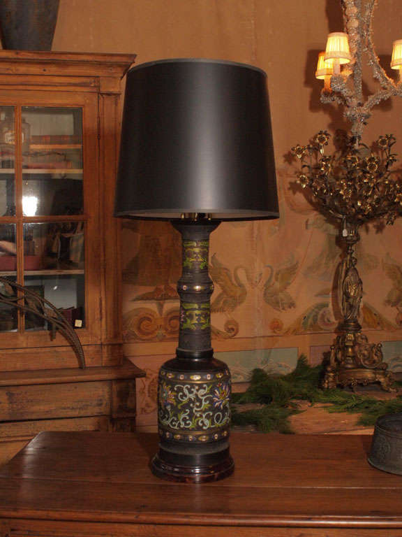 Large enameled bronze lamp.
