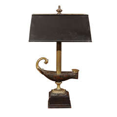 18th Century Oil Lamp Converted with Custom Metal Shade