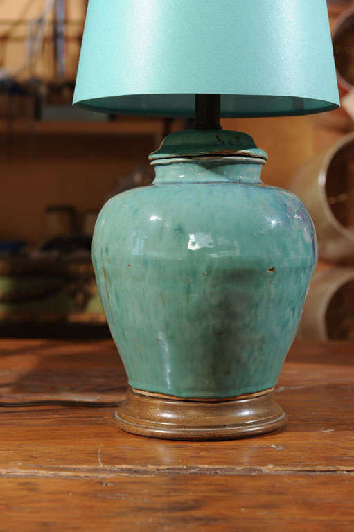 Ceramic Antique Heavily Glazed Chinese Lidded Jar as Lamp